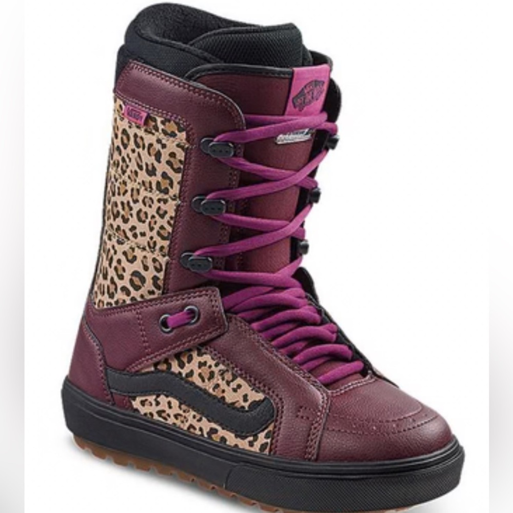 Vans Burgundy and Leopard Print snowboard boots